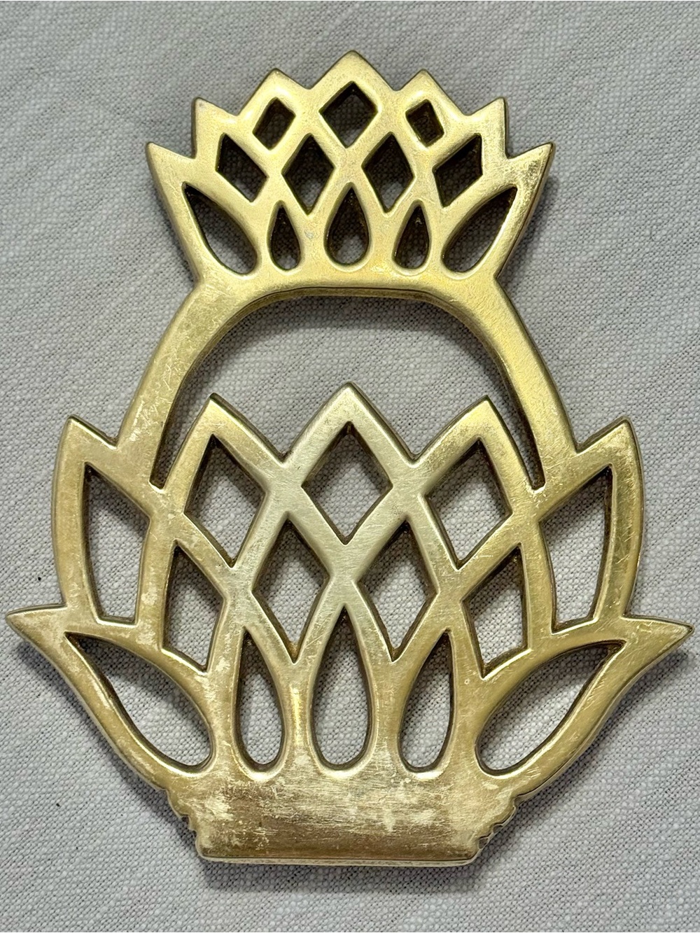 Vintage Pineapple Solid Brass Trivet Footed MCM 1976 Virginia Metalcrafters 7X6"
